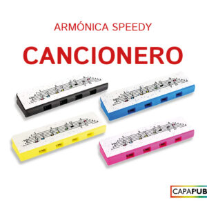 Portada del cançoner en espanyol Speedy Harmonica, un llibre educatiu amb partitures per a harmònica pensat per a infants i principiants