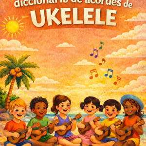 Imatge del llibre Mi primer diccionario de acordes de ukelele, edició en llengua castellana. Un recurs educatiu pensat per a la iniciació musical infantil amb ukelele soprano, adreçat a escoles, docents i alumnat d’educació infantil i primària a Catalunya | Capa Publisher