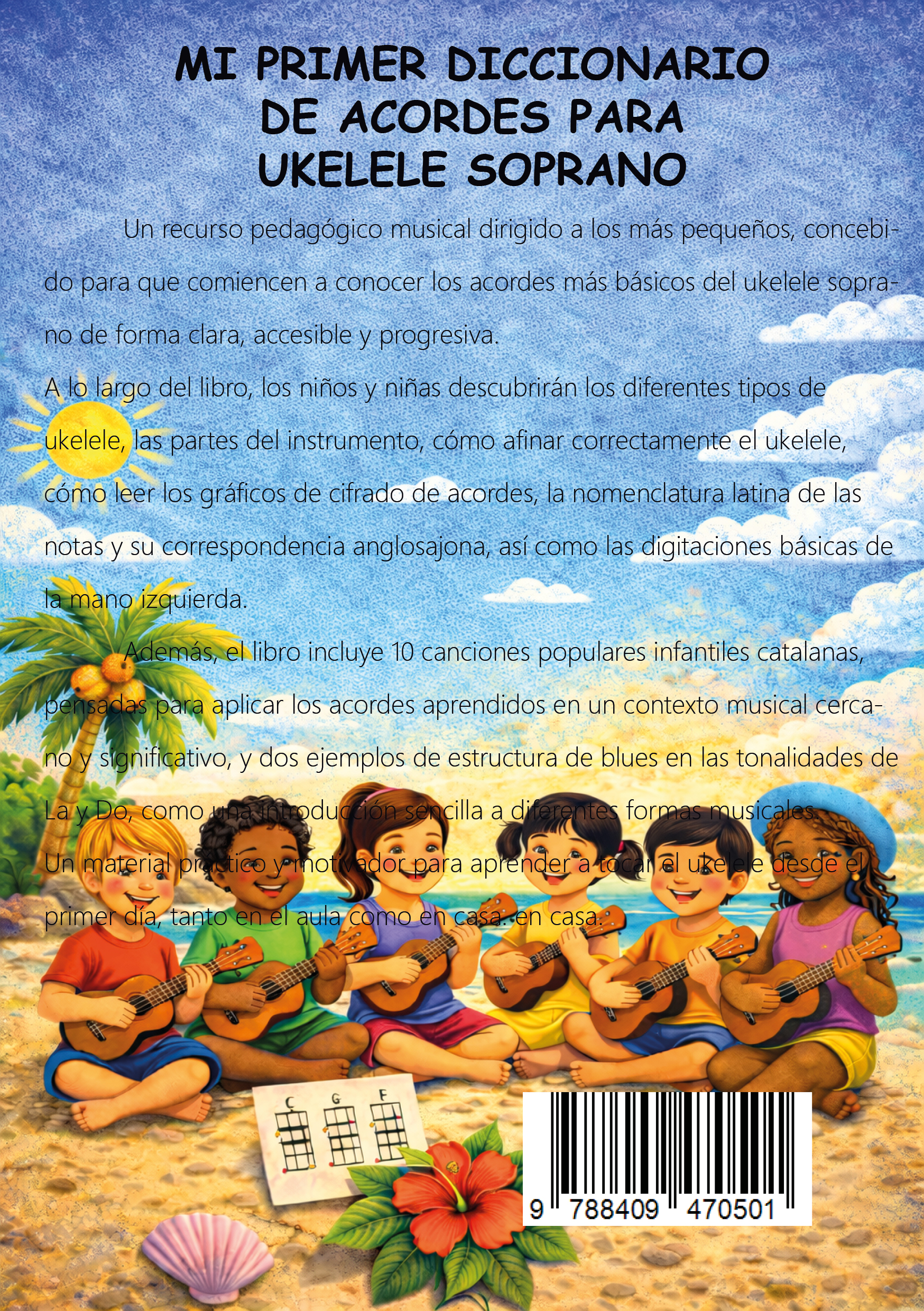 Contraportada del llibre educatiu d’acords d’ukelele soprano en castellà | Capa Publisher